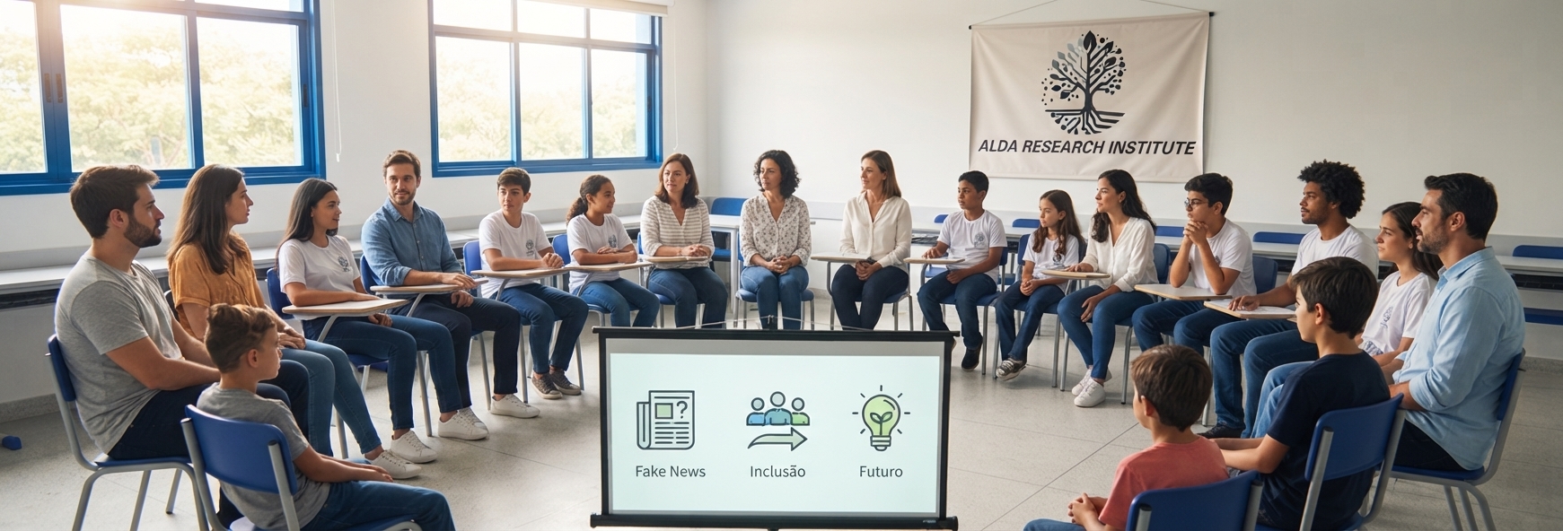 Apoio educacional ALDA Research Institute em círculo de diálogo na escola.
